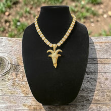 Load image into Gallery viewer, Iced Goat Head Pendant Gold and White Gold Tennis Chain Hip Hop Necklace for Men and Women Birthday or Anniversary Gift