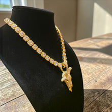 Load image into Gallery viewer, Iced Goat Head Pendant Gold and White Gold Tennis Chain Hip Hop Necklace for Men and Women Birthday or Anniversary Gift