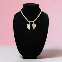 Load image into Gallery viewer, Silver Iced Broken Heart Pendant Necklace Gift for Couples Men or Women