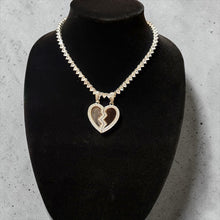Load image into Gallery viewer, Silver Iced Broken Heart Pendant Necklace Gift for Couples Men or Women