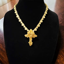 Load image into Gallery viewer, Gold Iced Cross Pendant Necklace with Rose Detail Gift for Men or Women