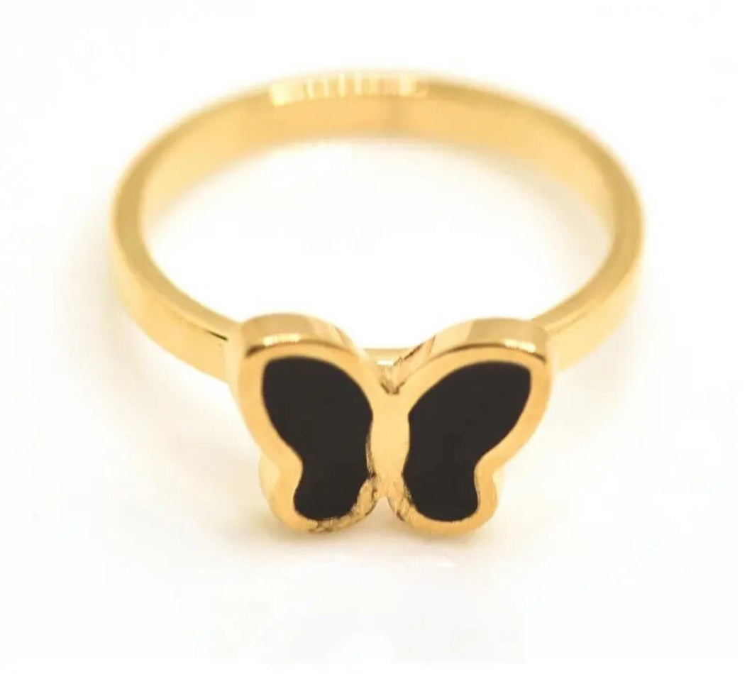 Gold Stainless Steel Butterfly Ring