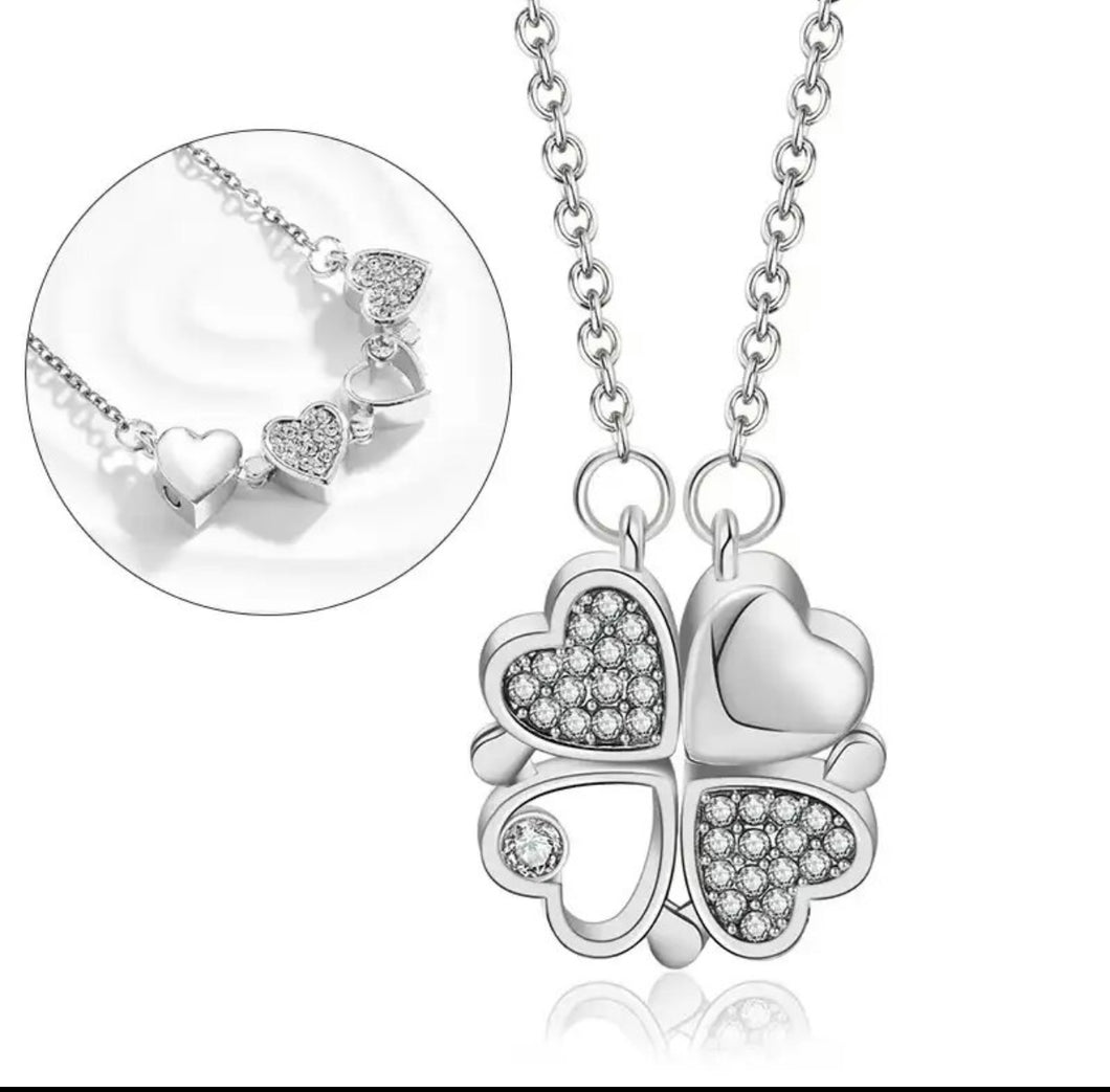 4 Leaf Clover Pull Apart Heart Necklace