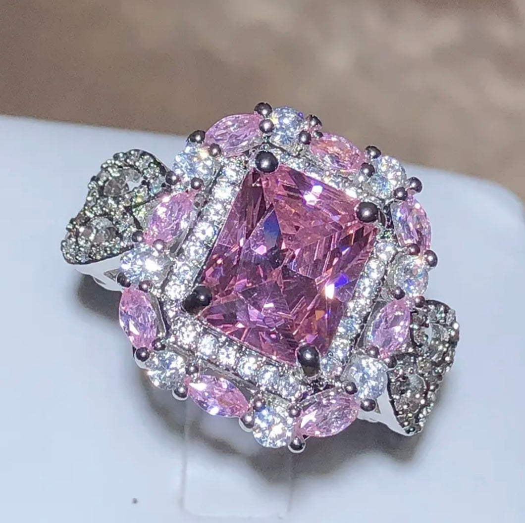 Gorgeous Square Pink and Green Ring