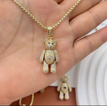 Load image into Gallery viewer, Movable Teddy Bear with a Heart Charms Necklace Gold Plated
