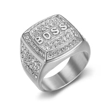 Load image into Gallery viewer, Bling Iced Out Stainless Steel BOSS Finger Rings for Men Rapper Jewelry Gold Silver
