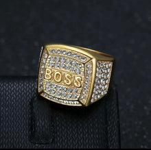 Load image into Gallery viewer, Bling Iced Out Stainless Steel BOSS Finger Rings for Men Rapper Jewelry Gold Silver
