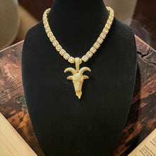 Load image into Gallery viewer, Iced Goat Head Pendant Gold and White Gold Tennis Chain Hip Hop Necklace for Men and Women Birthday or Anniversary Gift
