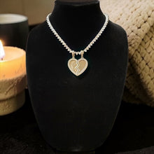 Load image into Gallery viewer, Silver Iced Broken Heart Pendant Necklace Gift for Couples Men or Women
