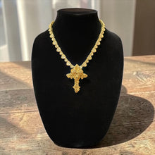 Load image into Gallery viewer, Gold Iced Cross Pendant Necklace with Rose Detail Gift for Men or Women
